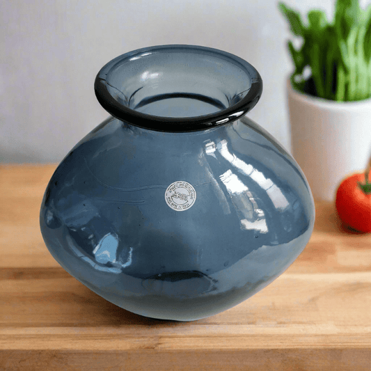 10.25" Navy Blue Recycled Glass Vase