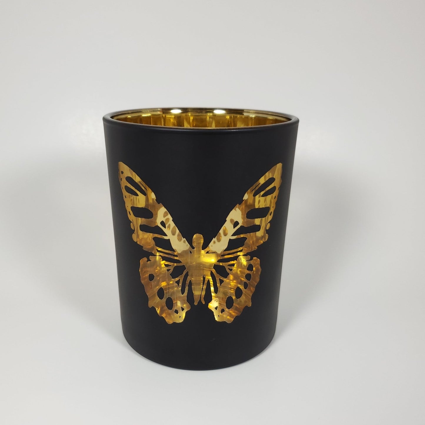 Luxury Matte Black and Gold Butterfly Glass Candle Jar - Tamayne's Decor & Events